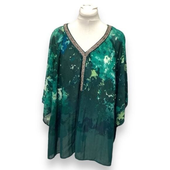 Catherine’s Women’s Petite Plus Embellished V Neck Sheer Tunic, size 3XWP - Picture 1 of 7